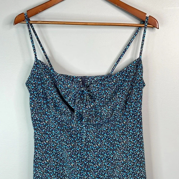 Y2K Vintage 90s Ditsy Floral Spaghetti Strap Slip Dress Blue Tie Empire Waist 9 - Picture 3 of 12